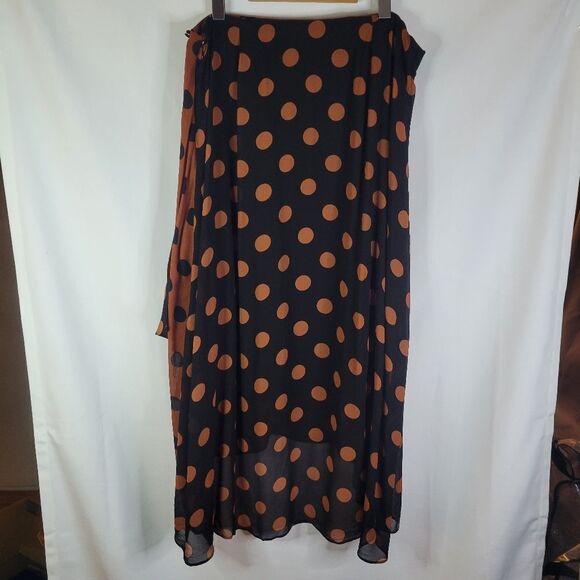 Maeve Oksana Anthropologie Polka Dot Midi Skirt - Black and Rust - Picture 5 of 16